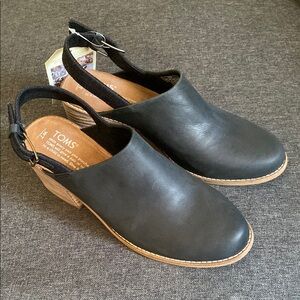 TOMS Leila Black Leather Slingback Mules size 7